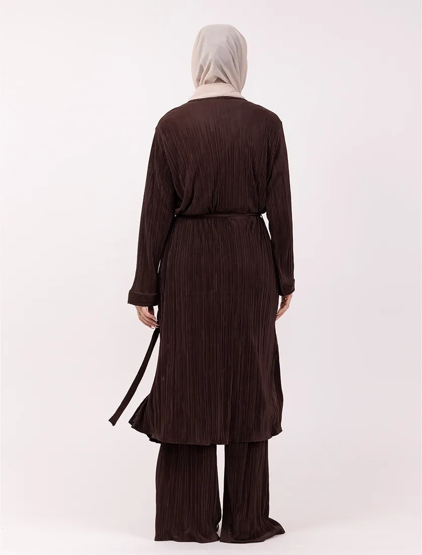 Brown Long Plisse Co Ord